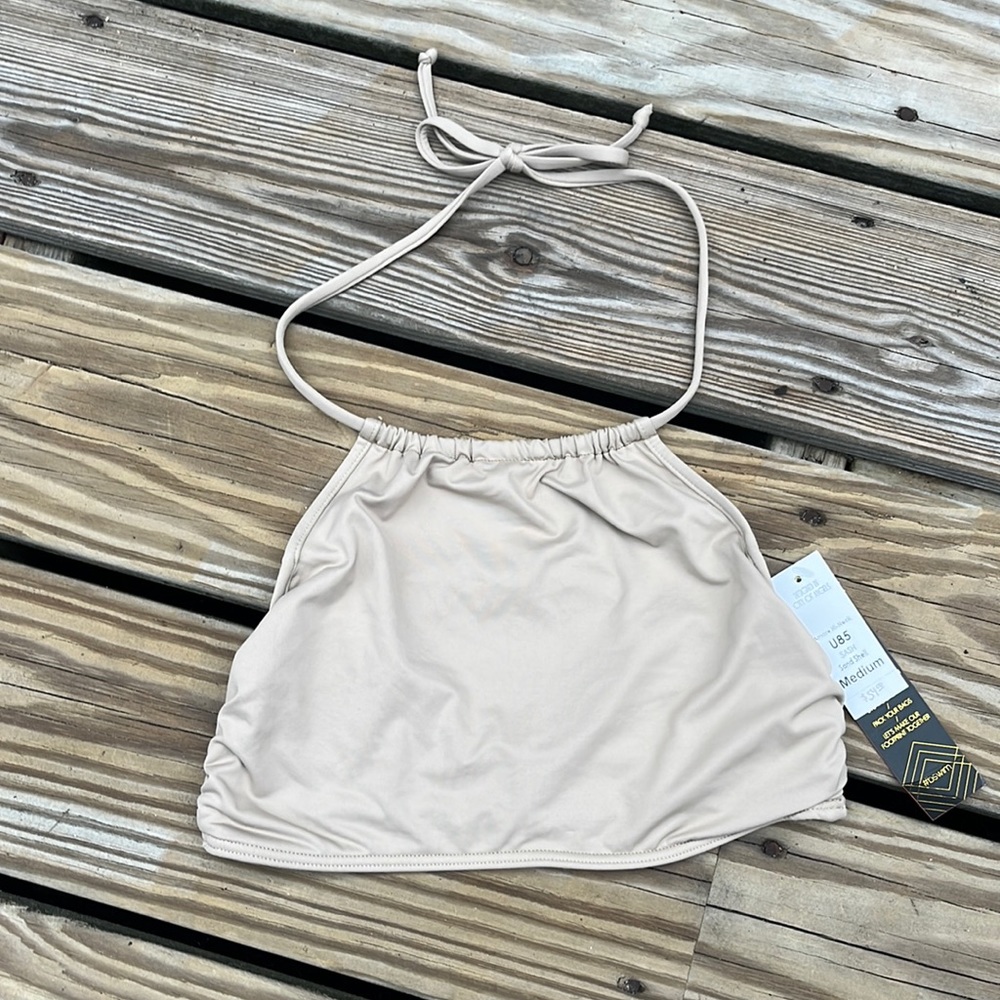 B.Swim Sand Shell Amore Hi-Neck Bikini Top,Size Medium,NWT